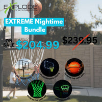 EXTREME NIGHTIME BUNDLE (Hoop, LED Backboard lights, LED Rim lights, Glow in the dark Basketball, Glow in the dark net)