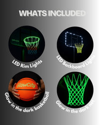Accessories Bundle (LED Backboard lights, LED Rim lights, Glow in the dark Basketball, Glow in the dark net)