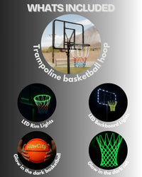 EXTREME NIGHTIME BUNDLE (Hoop, LED Backboard lights, LED Rim lights, Glow in the dark Basketball, Glow in the dark net)