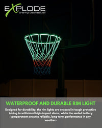 EXTREME NIGHTIME BUNDLE (Hoop, LED Backboard lights, LED Rim lights, Glow in the dark Basketball, Glow in the dark net)
