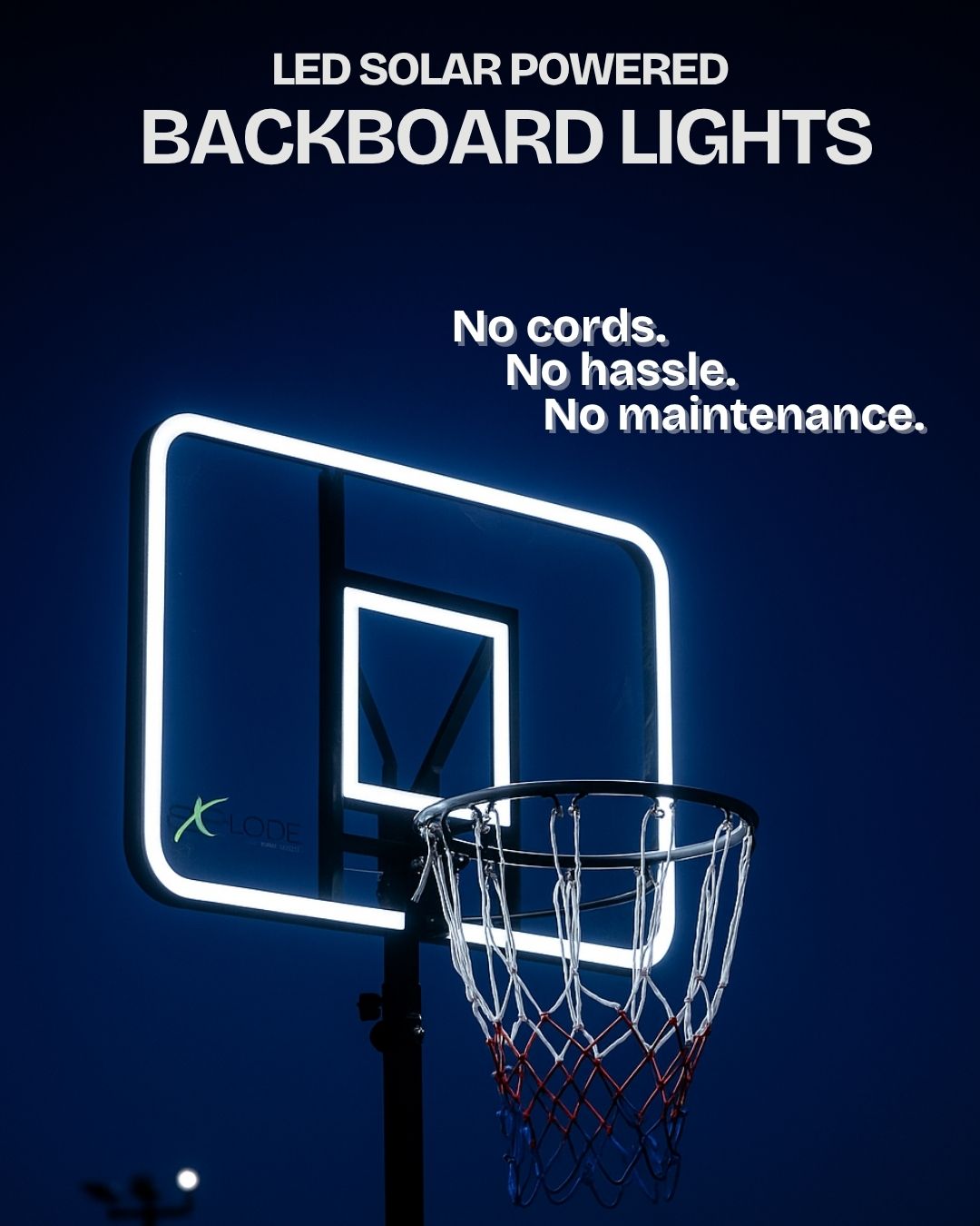 EXTREME NIGHTIME BUNDLE (Hoop, LED Backboard lights, LED Rim lights, Glow in the dark Basketball, Glow in the dark net)
