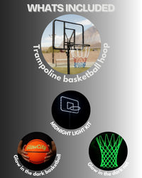 EXTREME NIGHTIME BUNDLE (Hoop, LED Rim and Backboard Lights, Glow in the dark net, Glow in the dark ball)