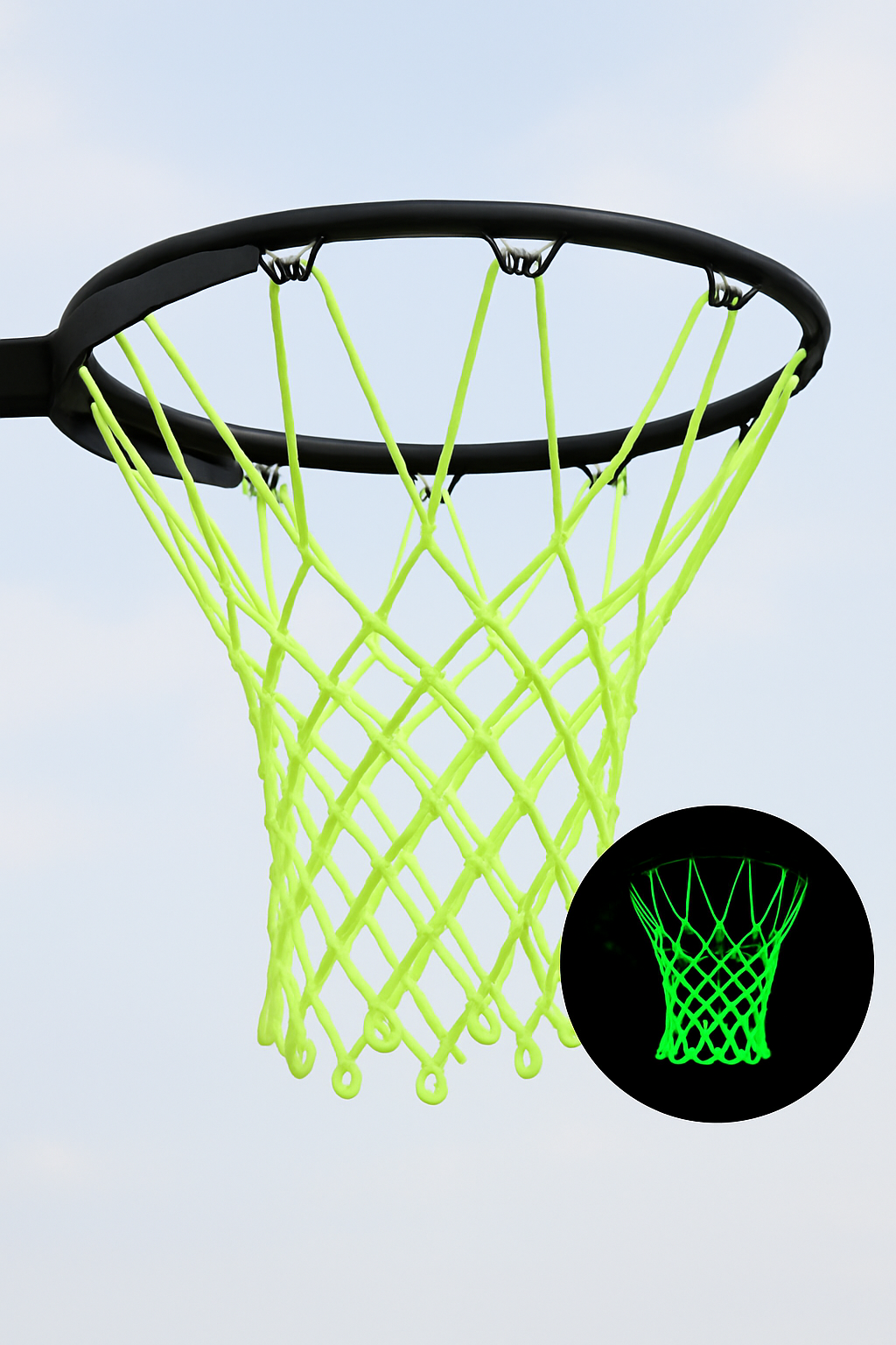 EXTREME NIGHTIME BUNDLE (Hoop, LED Backboard lights, LED Rim lights, Glow in the dark Basketball, Glow in the dark net)